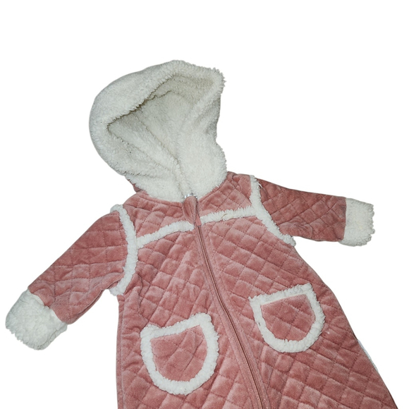 Tahari Baby Pink Quilted Sherpa Lined Bunting Snowsuit 0–3 Months - Picture 3 of 6
